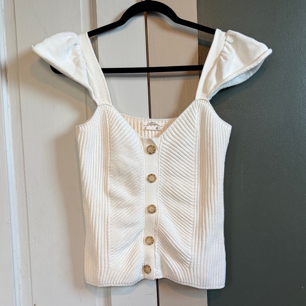Elegant Cream Button-Up Knit Blouse
